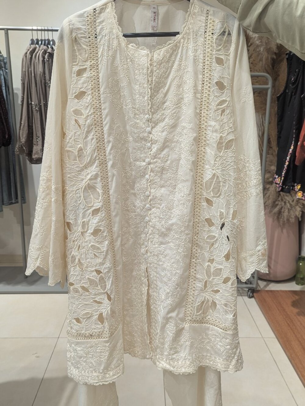 Ethnc Embroidered 2 PC Suit –Kurta & Wide Leg Trousers with Inner Large Size